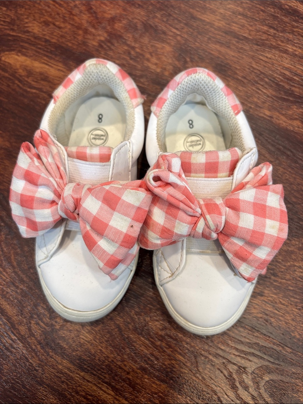 wonder nation White Sneakers with Pink Gingham Bow